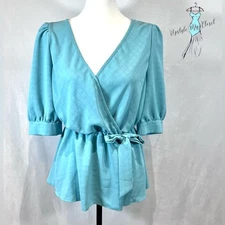 Aqua sky blue faux wrap peplum top size medium