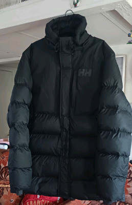 Helly Hansen Men's Black Hooded Down Puffer Jacket Full Zip Stand-Up 2XL