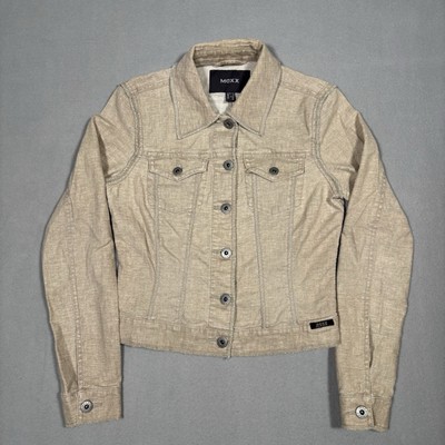 MEXX Jeans Womens Tan Linen Blend Button Front Jacket size 2 Cropped Lightweight