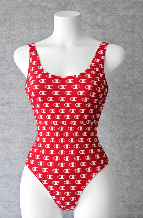 Champion Red Logo Bodysuit Size M Stretch Cotton Sleeveless Casual Top