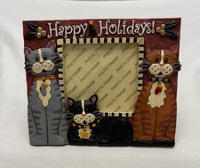 Cat Lovers Picture Frame Resin 3D 7”x 5.25” Holds 4”x 3.5” Happy Holidays EUC