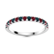 925 Sterling Silver Round Natural Ruby  London Blue Topaz Eternity Women Ring