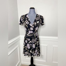 Reformation Penny Floral Black Wrap Mini Dress Size XS