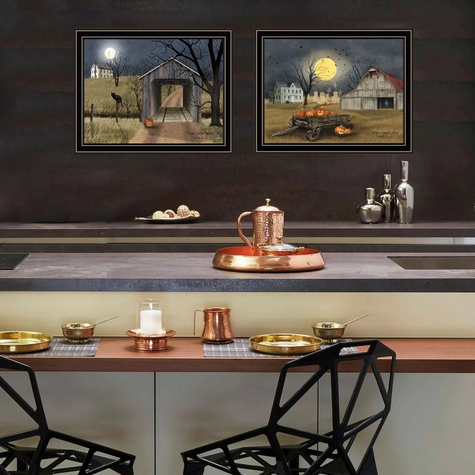 Arte de pared con marco negro viñeta de 2 piezas decoración de moda 4U Halloween país Foto 4 de 4