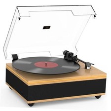 Bluetooth Turntable for Vinyl Record Player - Walnut with Warm Light - Upgraded