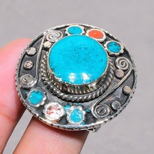 Tibetan Turquoise Red Coral Handmade Fashion Gift Nepali Adjustable Ring SR 3350