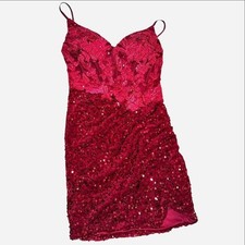 Faeriesty Red Burgundy Sequin Mini Bodycon Dress Floral Corset Top Small New