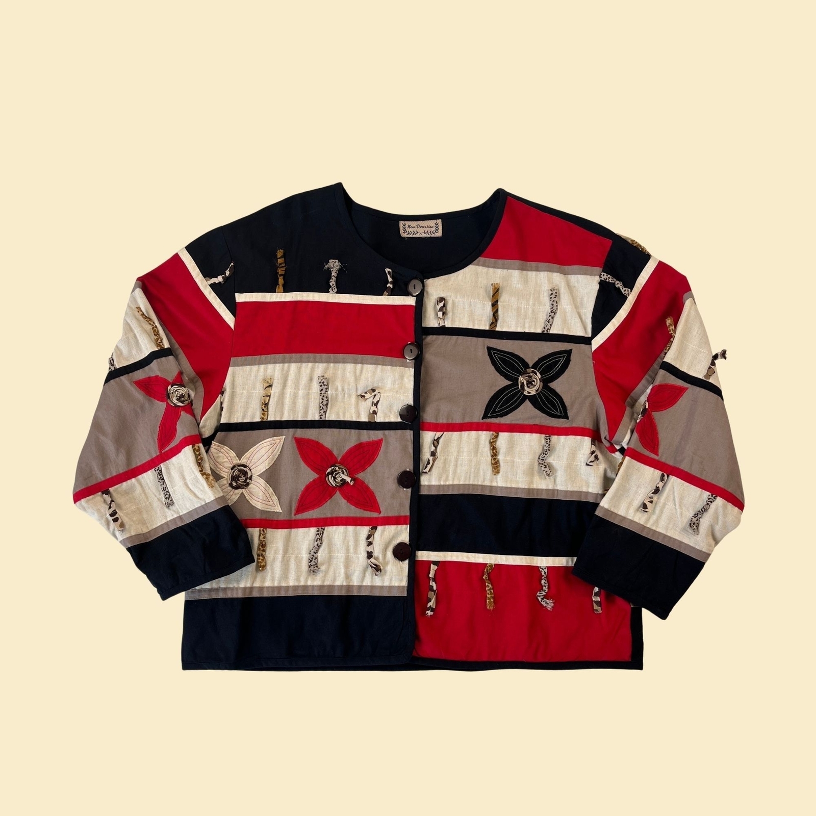 80s patchwork jacket by New Direction, vintage fl… - image 1