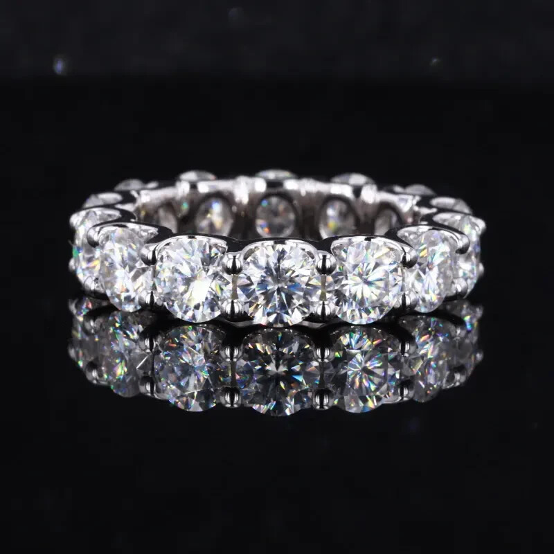 Round Cut Colorless Moissanite Eternity Band in 14K White Gold