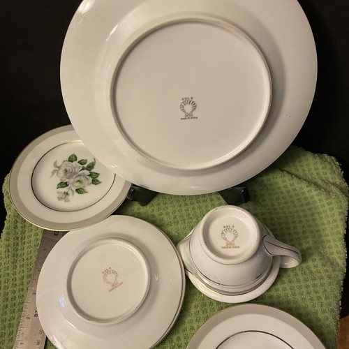 Juego de 6 First Love Gold China Japón. Borde Gris Blanco Rosa Verde Hojas Dorado - Imagen 8 de 12