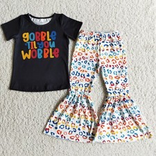 Baby Girls Fall Boutique Outfit Top Bell Bottom Pants 2 pcs Toddler Clothes Set