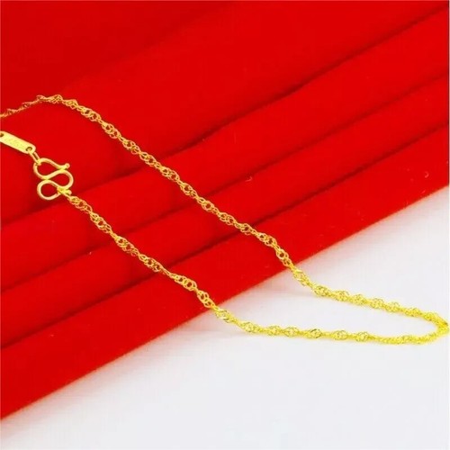 Solid Pure 999 24K Yellow Gold Lucky 1mm Singapore Chain Link Women Necklace - Picture 2 of 6