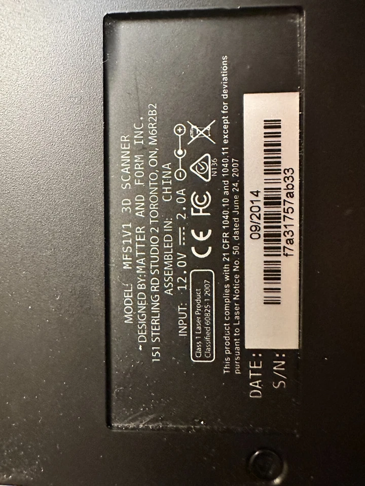 Matter and Form V1 Model MFS1V1 3D Scanner- Slightly Used And Working Perfectly - Image 2 of 4