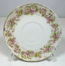 Hard-to-Find LIMOGES 5.50" Saucer Dark & Lt Pink, White, Yellow Flowers & Leaves