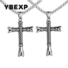 2PCS MENDEL Mens Womens Gothic Stainless Steel Cross Pendant Necklace For Men Wo