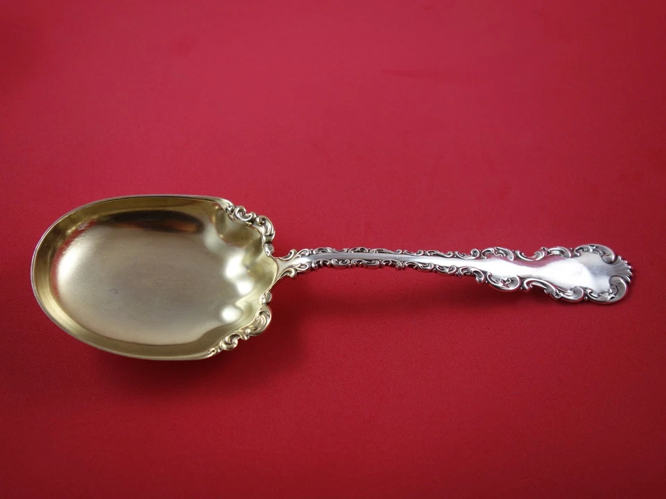 Louis XV by Whiting-Gorham Sterling Silver Berry Spoon Gold Washed 8 1/2" - Image 2 of 4