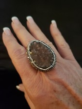 HUGE Turkish Purple Amethyst Sterling Silver Druzy Byzantine Ring Black Crystals