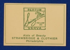 Strawbridge & Clothier Advert. Card for Varva Perfume SUIVEZ MOI Eau de Toilette