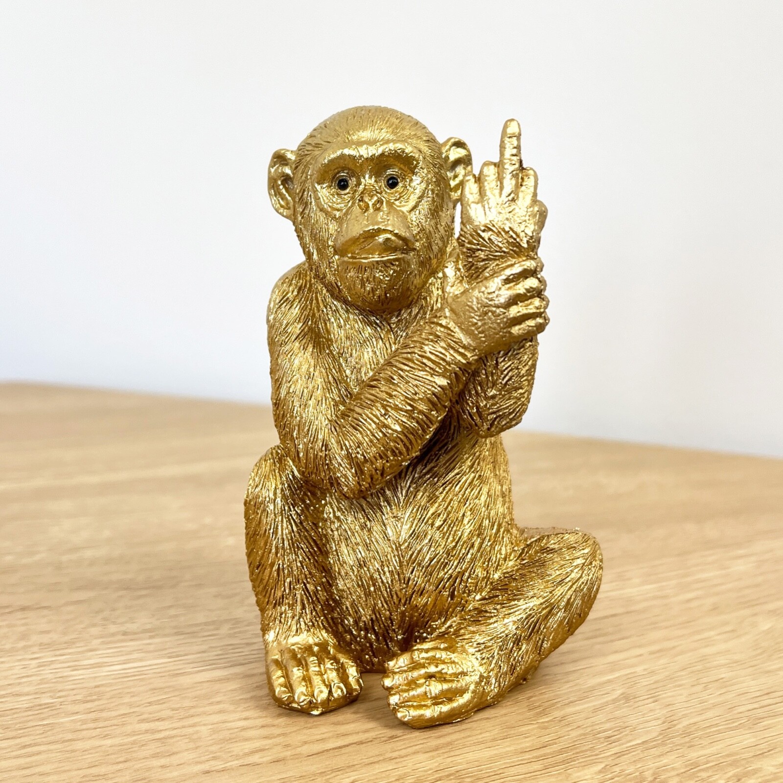 Monkey Ornament Small Rude Swearing Giving Finger Cheeky Figurine Animal Gold