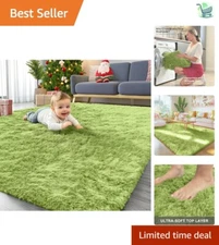 Plush Grass Green Area Rug - 4x5.9 ft Machine Washable for Family-Friendly Homes