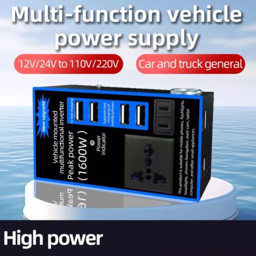 Car Power Inverter Converter Adapter Dc 12v To Ac 220v USB 4 Socket Wave-1600w - Picture 4 of 10