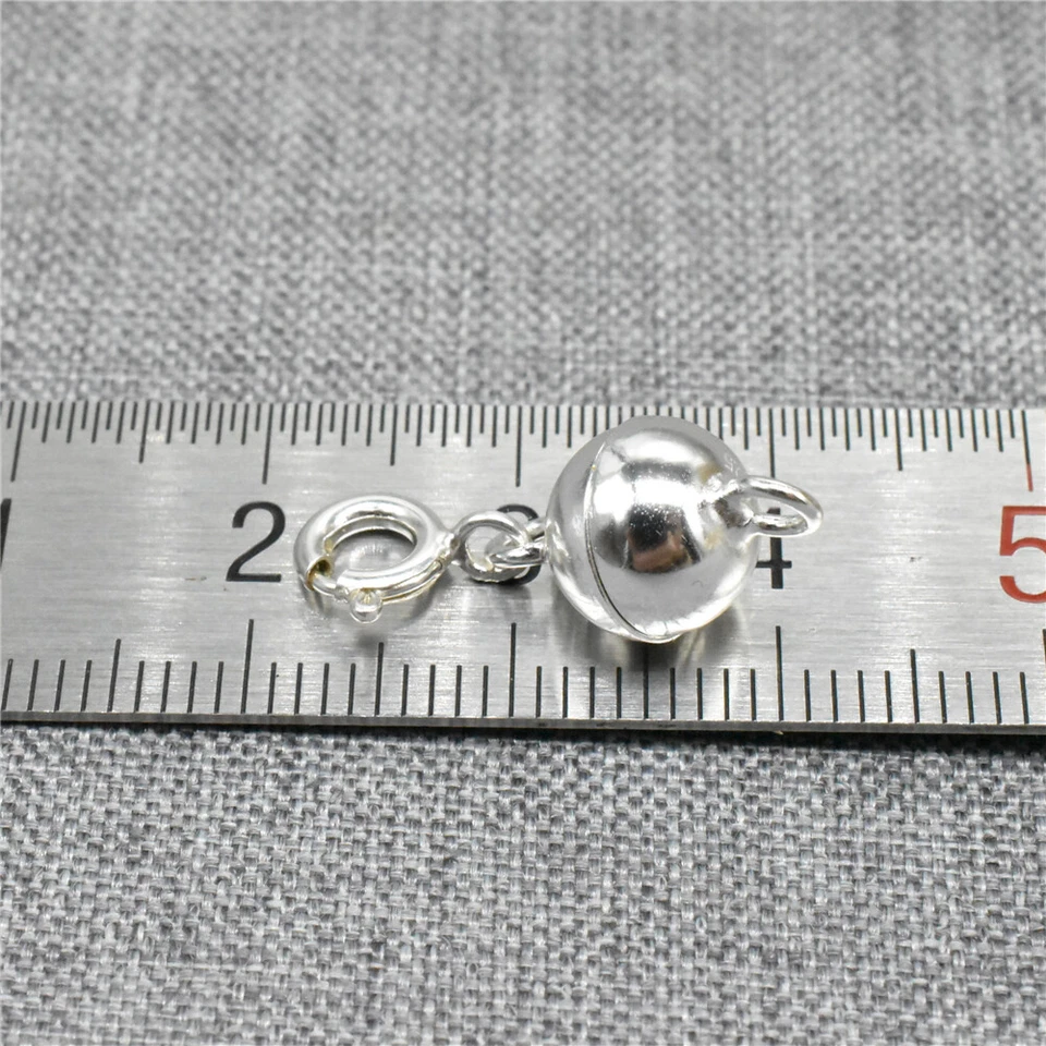 925 Sterling Silver Round Ball Magnetic Clasp w/ Spring Ring Clasp for Necklace - Image 2 of 4