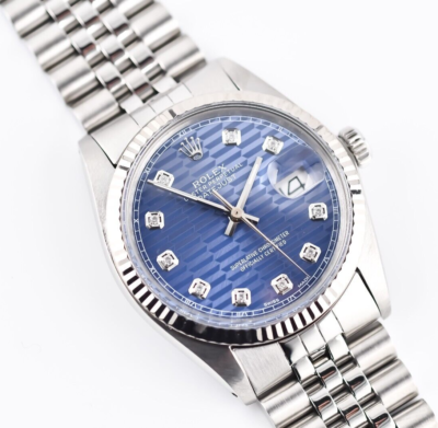 Rolex Datejust 16014 Blue Fluted Diamond Dial 36mm Watch Steel/18K