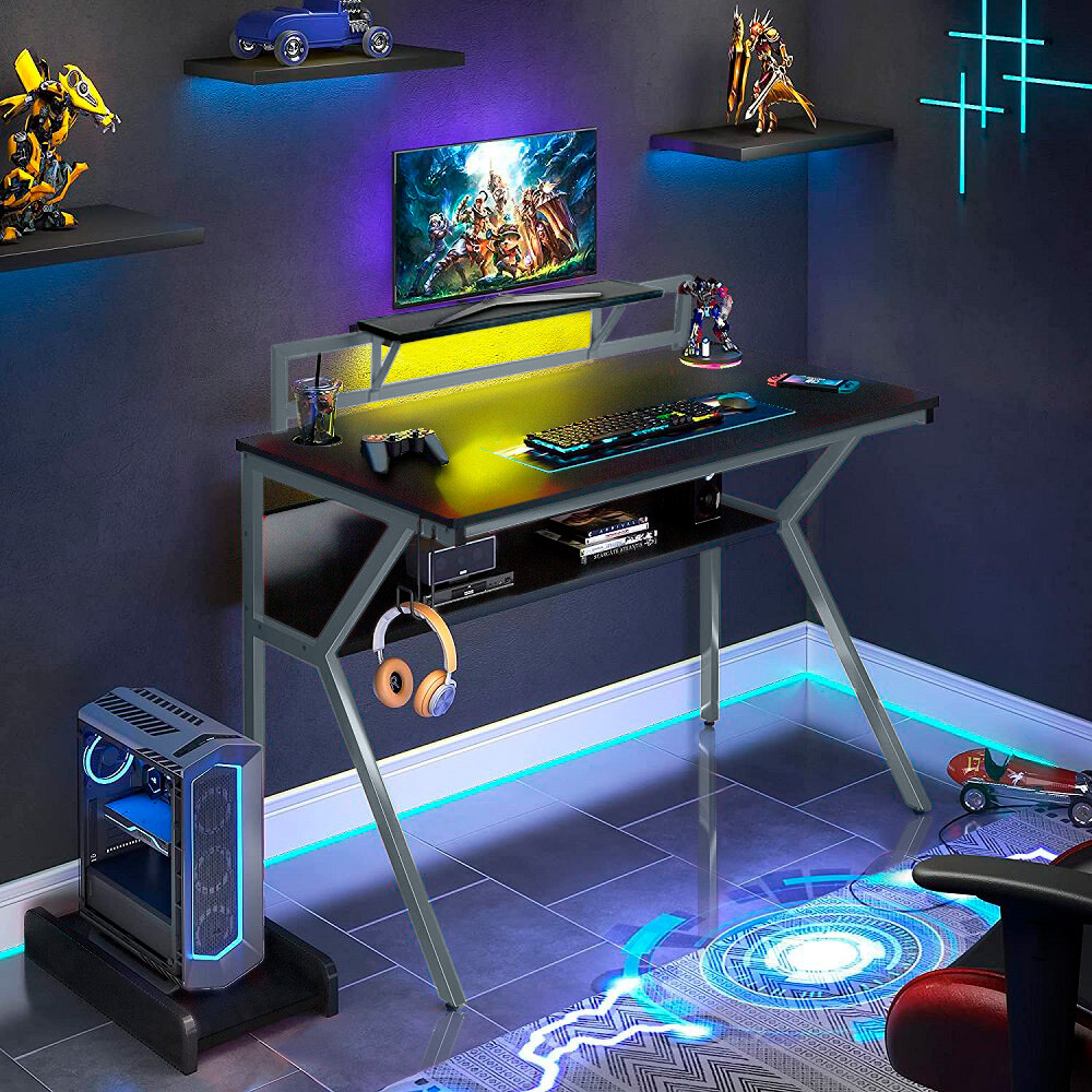 Neo Desk Gaming Ergonomic Tier Racing Table with Headphone Hook Monitor  Stand