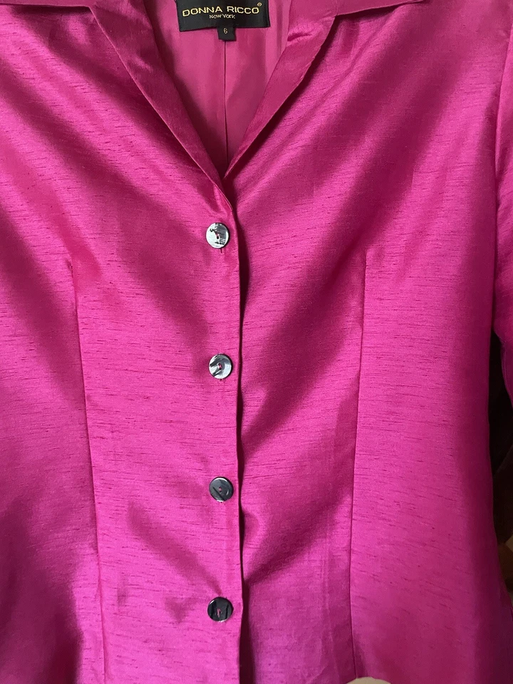 DONNA RICCO Dress and jacket Shantung Sheath  Black  pink Lined Women's Size 6 - Image 2 of 4