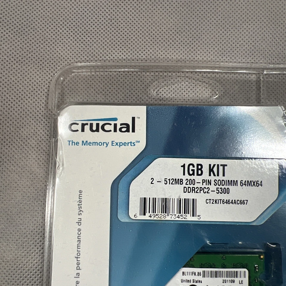 2 Crucial 1GB Kit 512MB 200-PIN Sodimm 64MX64 CT2Kit6464AC667 D3 - Image 3 of 4