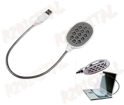 LAMPADA USB LIGHT 13 LED FLESSIBILE SNODABILE LUCE AMPIA E DIFFUSA TASTIERA PC - Picture 2 of 3