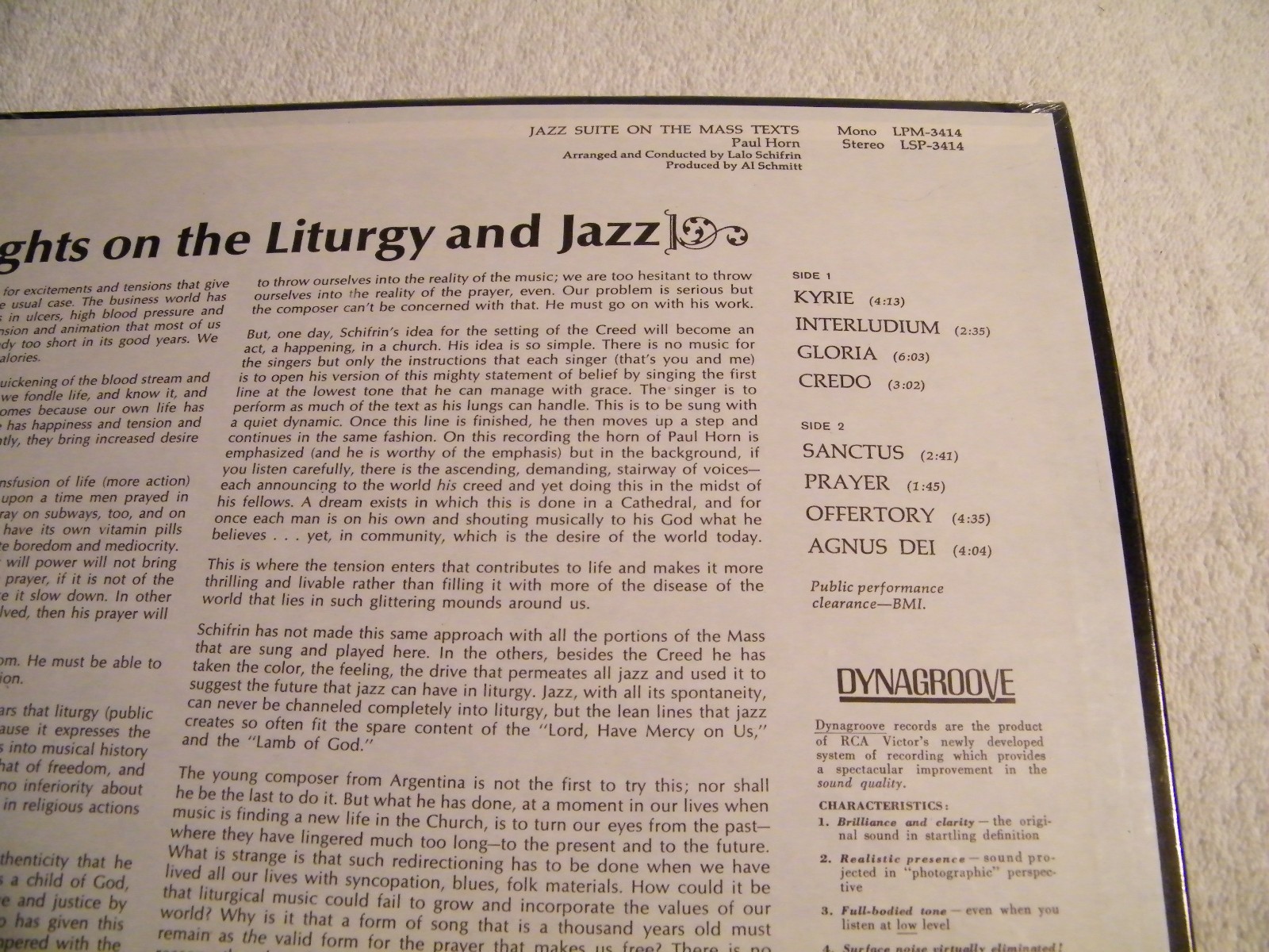 PAUL HORN Jazz Suite on The Mass Texts LP Vinyl RCA Shrink 1965