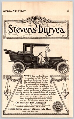 1910 Stevens Duryea Landaulet Automobile Antique Print Ad