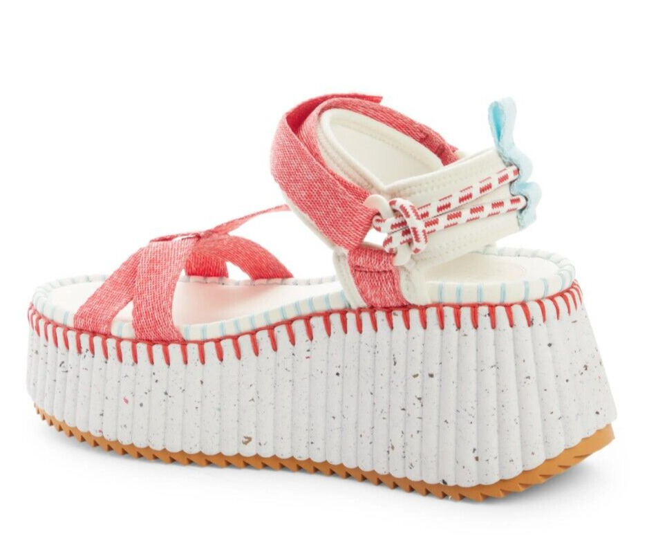 Chloe Nama Women's Platform Wedge Heel Sandals in Hot Coral
