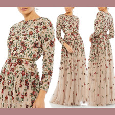 NEW Mac Duggal [ 4 ] 5533 Embellished High Neck Long Sleeve A Line Gown #Q958