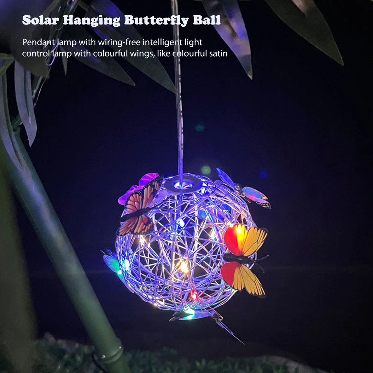 Waterproof 20 LED Solar Butterfly Ball Hanging Lamp Landscape