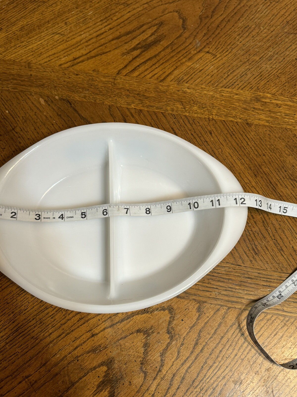 Vtg Glasbake Blue Thistle Flower Milk Glass Oval Divided Dish Made In USA