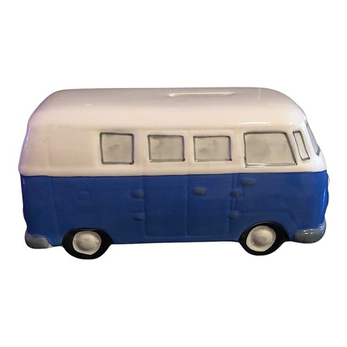Vintage Blue and White Ceramic VW Volkswagen Van Coin Bank - Picture 3 of 6