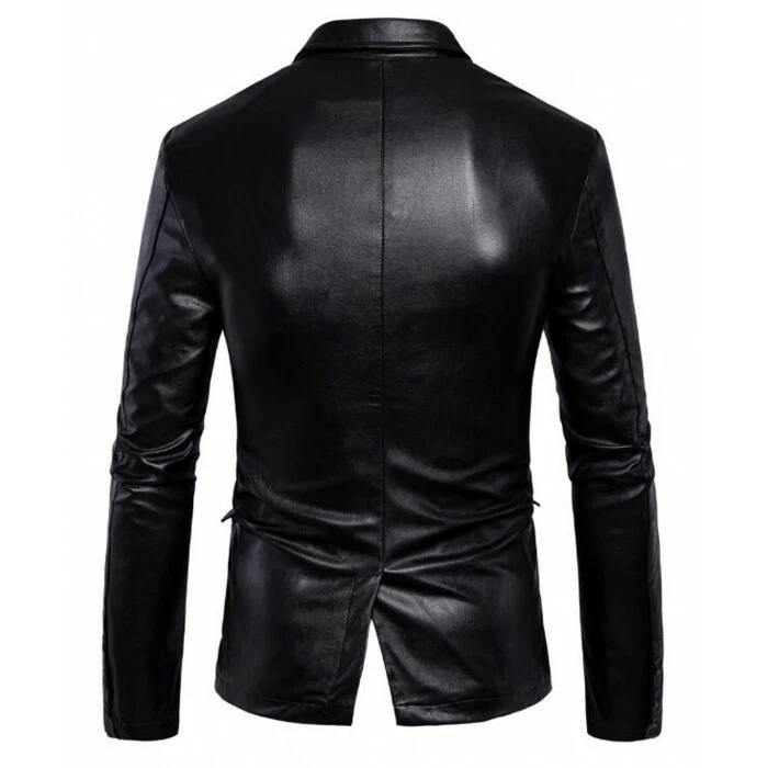 Men's Leather Blazer Genuine Lambskin Two Buttoned Stylish Black Lapel Blazer  - Image 2 of 3