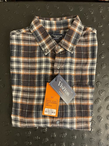Plaid Flannel Mens Shirt Soft Button Down Collar Chest Pocket NEW Dk Blue Large