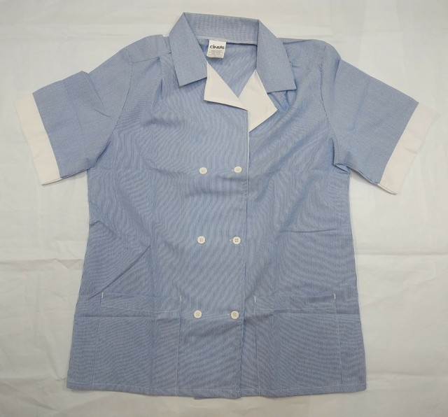 New CINTAS Maid Jacket Uniform Medium Cotton Blend Blue White Striped