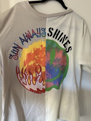 Forever 21  Sun Always Shines  Graphic Tee Size XL Tan And White Duel Color