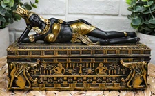 8"L Egyptian Queen Cleopatra Isis In Repose Decorative Jewelry Box Figurine