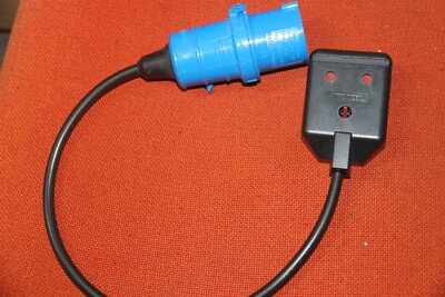 Male (blue) 16A plug to 15A Permaplug round pin socket short adapter ...