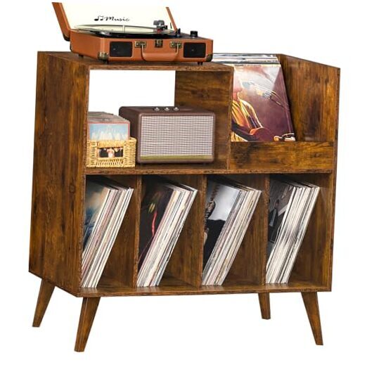Large Record Player Stand, Turntable Stand with Storage, Vinyl Record Brown