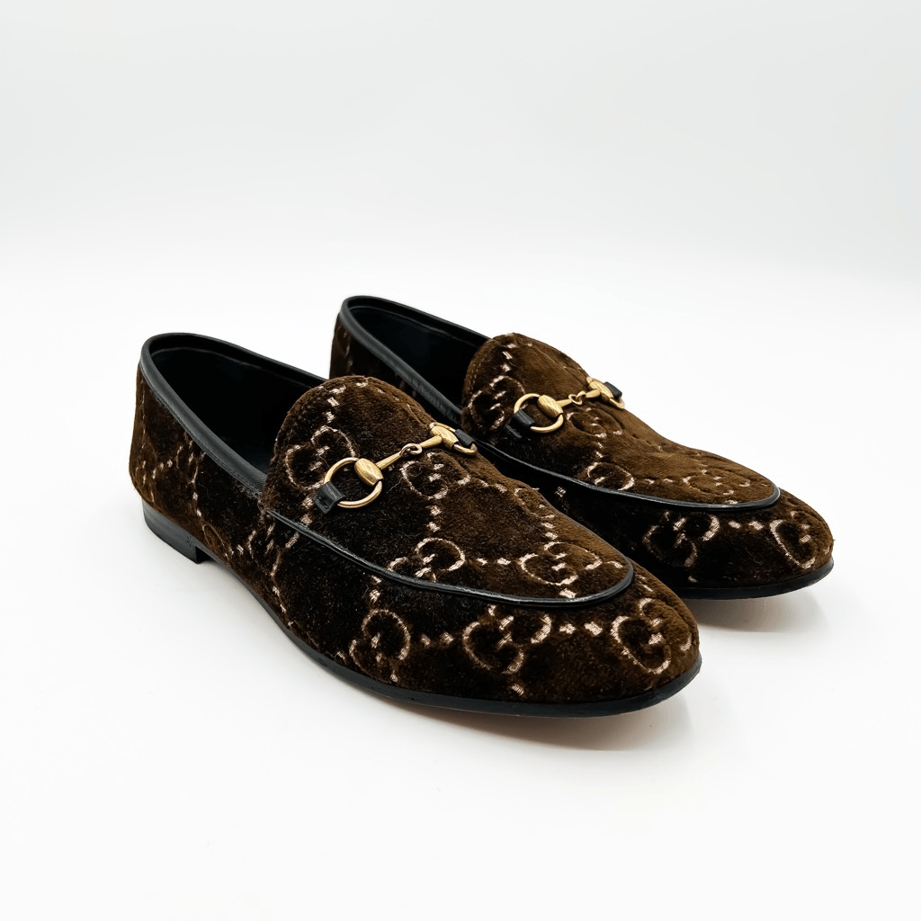Gucci Jordaan GG Monogram Horsebit Velvet Loafers Size 37.5 US 7.5-image
