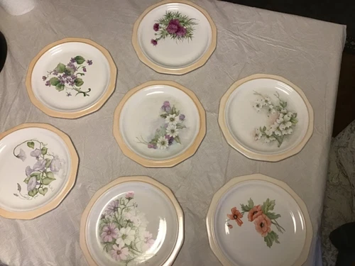 Pfaltzgraff 7 PC Set 10” Scalloped Floral Dinner Plates USA VTG (1990’s) #YT-2