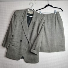GUC Vtg Jones New York Womens Sz 4 Black/White Wool Check Tweed Skirt Suit