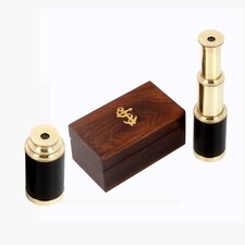 6" Nautical Brass Handheld Telescope Captains With Wooden Box Collectibles Decor