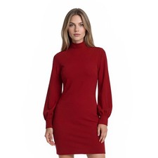 New Belle Badgley Mischka Dress Women's Size 10 Red High Neck Puff Long Sleeve
